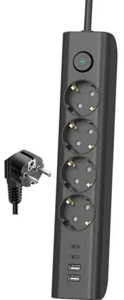 Kabl Elco 13404 5 mesta/2m/2xUSB/2xUSB-C/prekidač/prenaponska zaštita