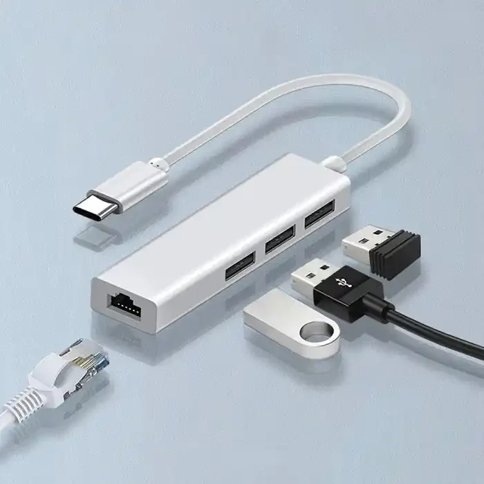 Adapter konverter Tip C -RJ45 100mb/2xUSB 2.0/1xUSB 3.0 Kettz